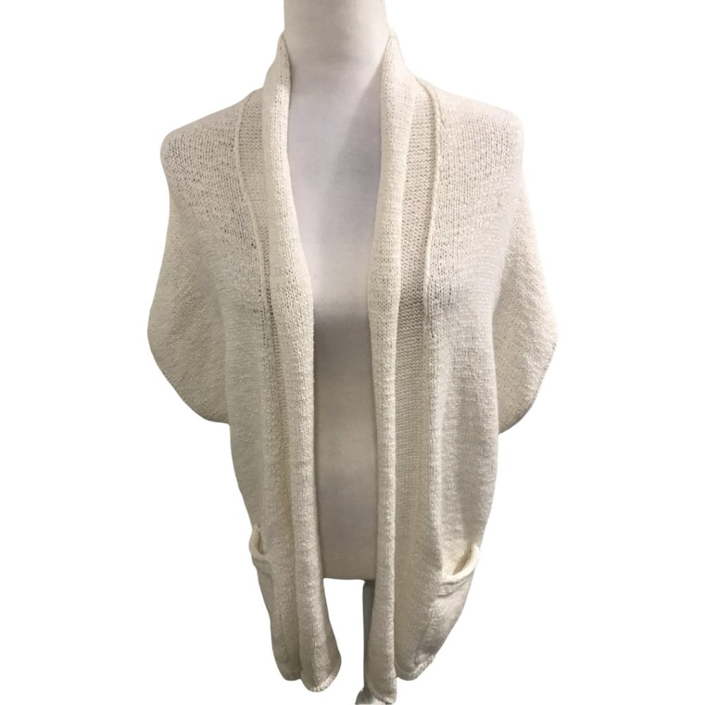 Banana Republic Women Sleeveless Cardigan Ivory Beige Sweater Top Size M Open